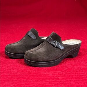 Mephisto Brown Suede Clogs with Buckle size 39